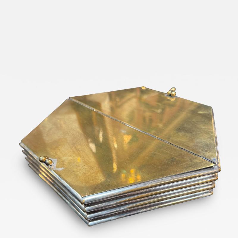 Hexagonal Brass Silver Decorative Box with Wooden Interior