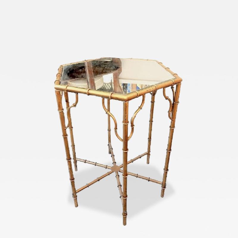 Hexagonal Golden Faux bamboo Side Table from the 70s