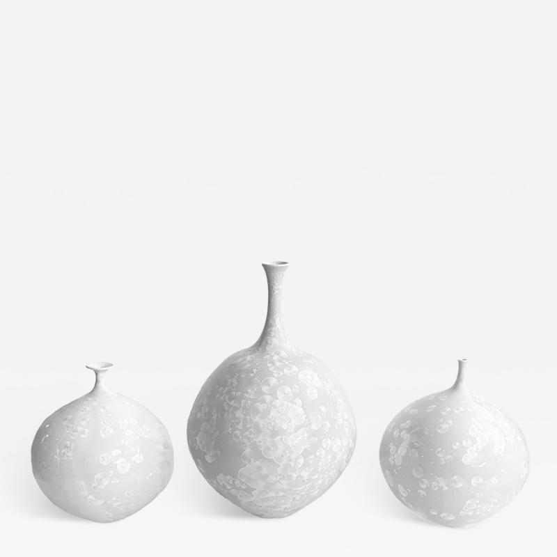 Hideaki Miyamura White Crystaline Vase Grouping by Hideaki Miyamura