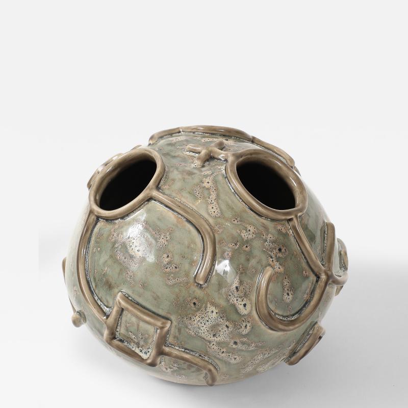 Hieroglyphic Ceramic Moonvase 2 with Grey Glaze Made By Aram C 