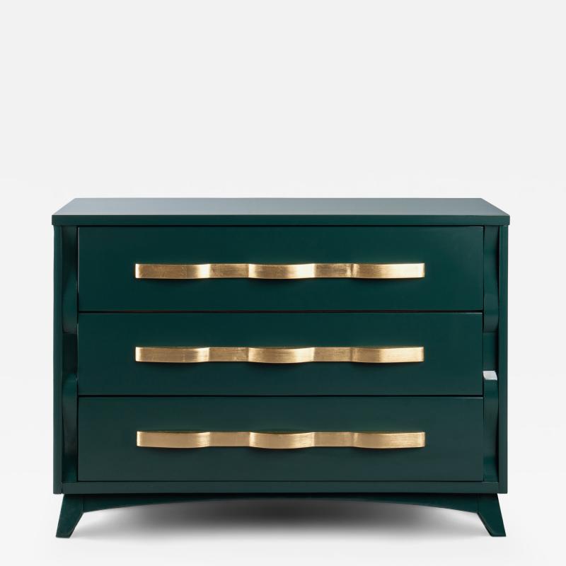 High Gloss Hunter Green Gilt Mid Century 3 Drawer Sideboard Dresser