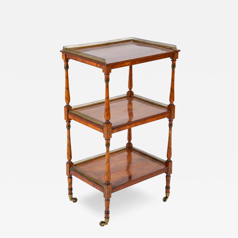 High Regency Bronze Gallery Three Tier Inlaid and Painted Etagere