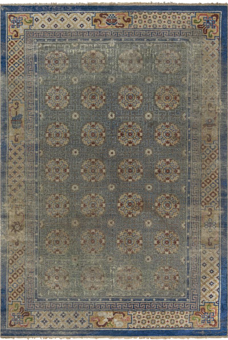 High quality Antique Chinese Blue Yellow Handmade Silk Metal Thread Rug