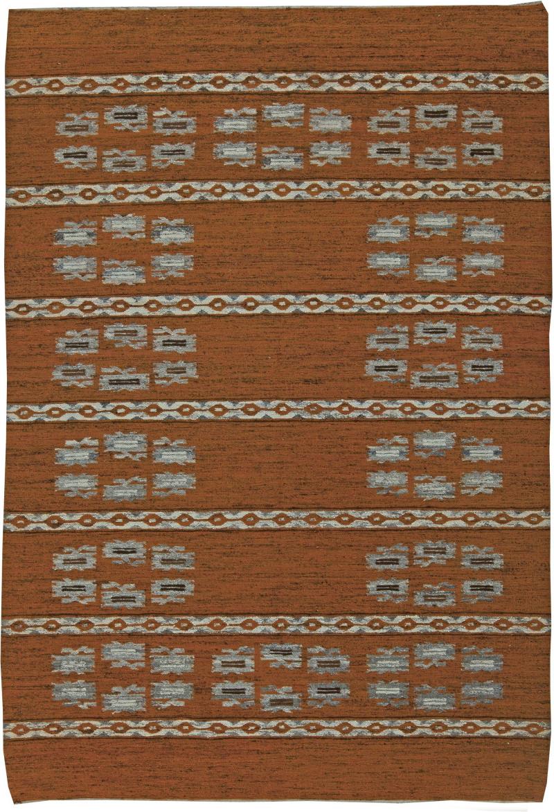 High quality Mid 20th century Swedish Brown Flat Weave Wool Rug