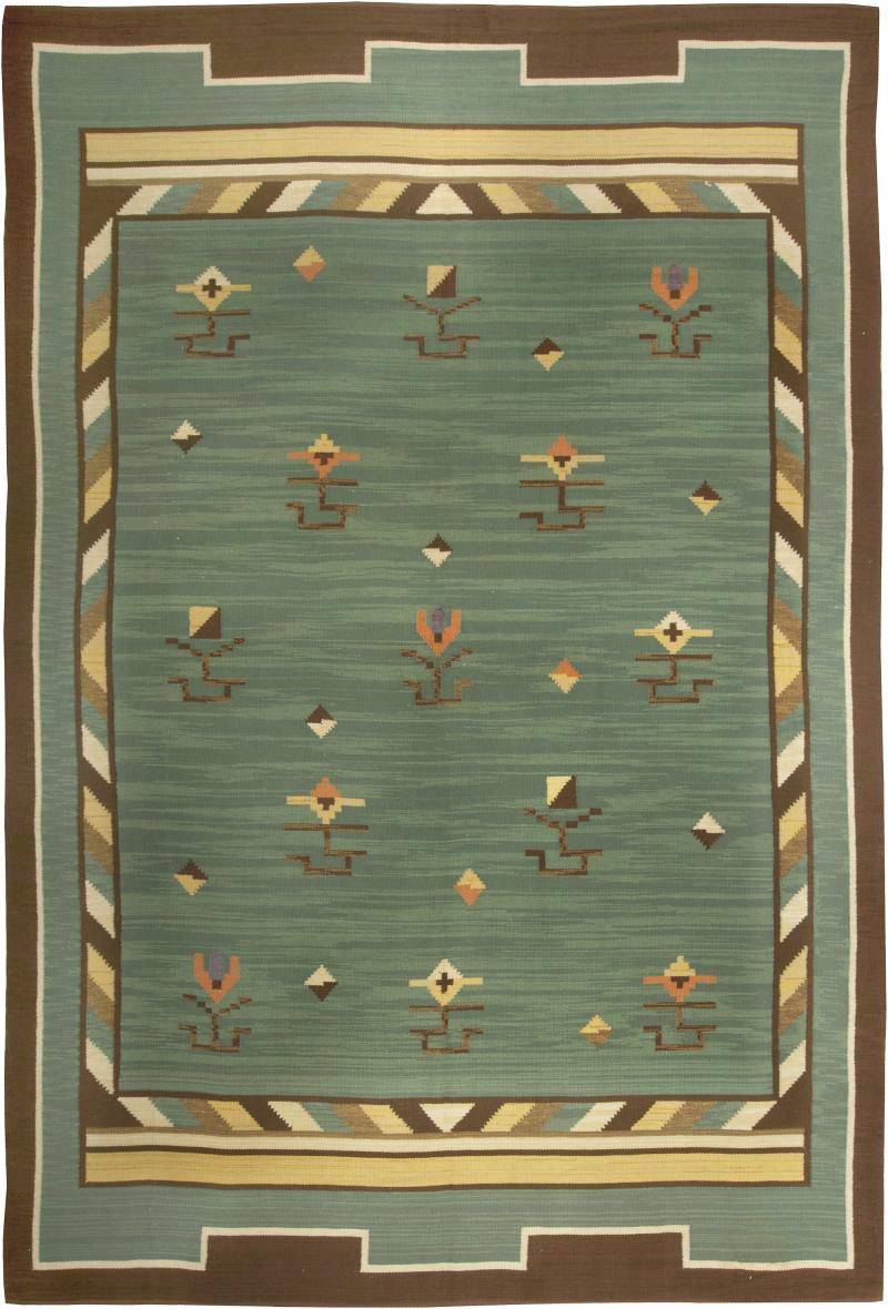 High quality Mid 20th century Swedish Green Handmade Wool Rug