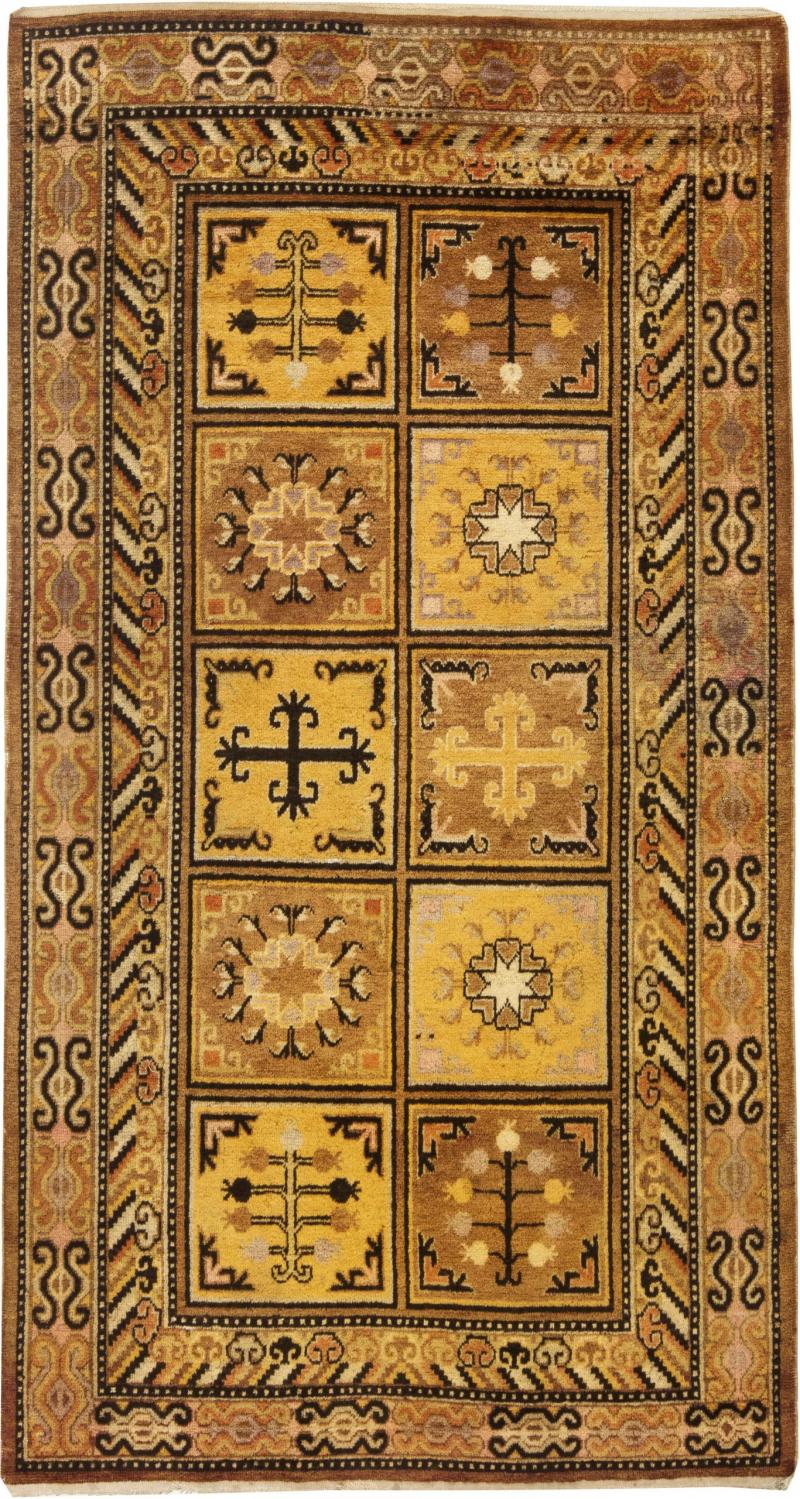 High quality Samarkand Yellow Brown Handmade Wool Rug