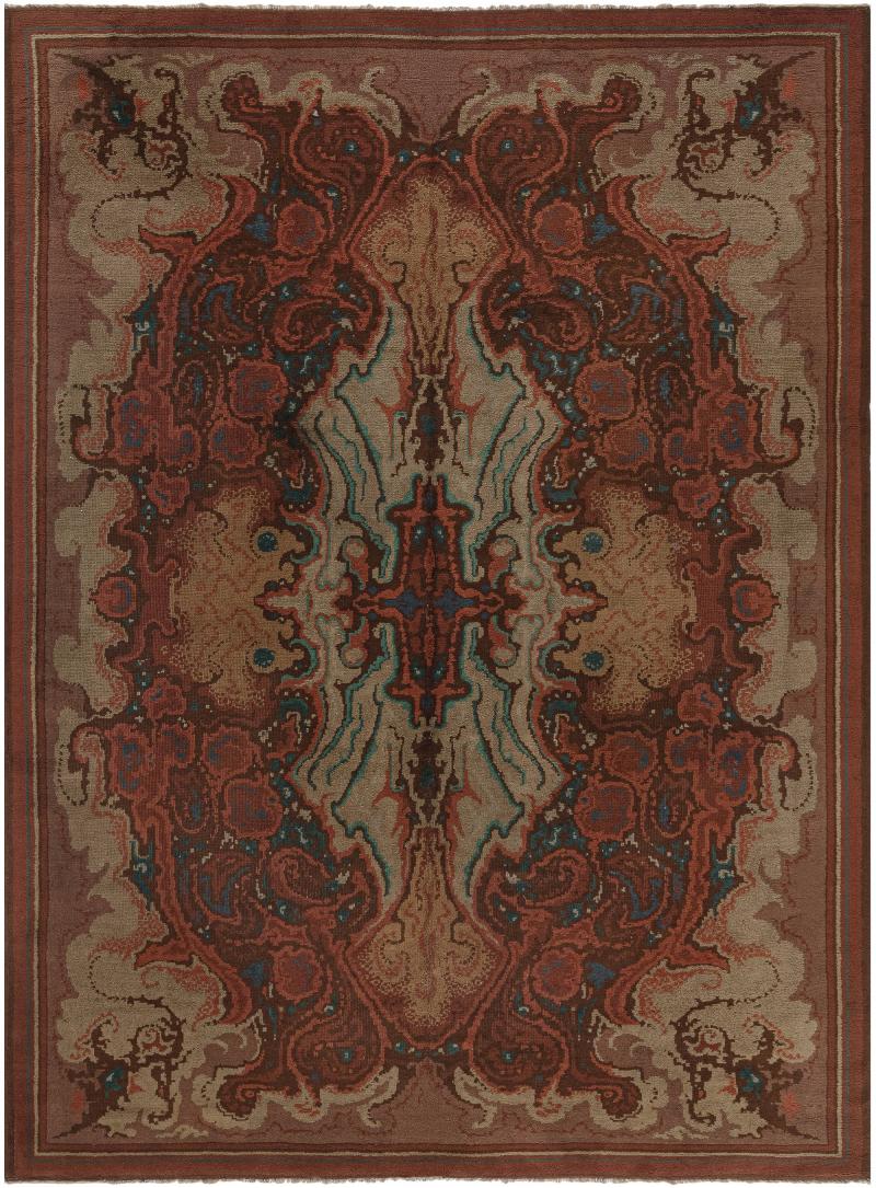 High quality Viennese Art Deco Handmade Wool Rug in Red Shades