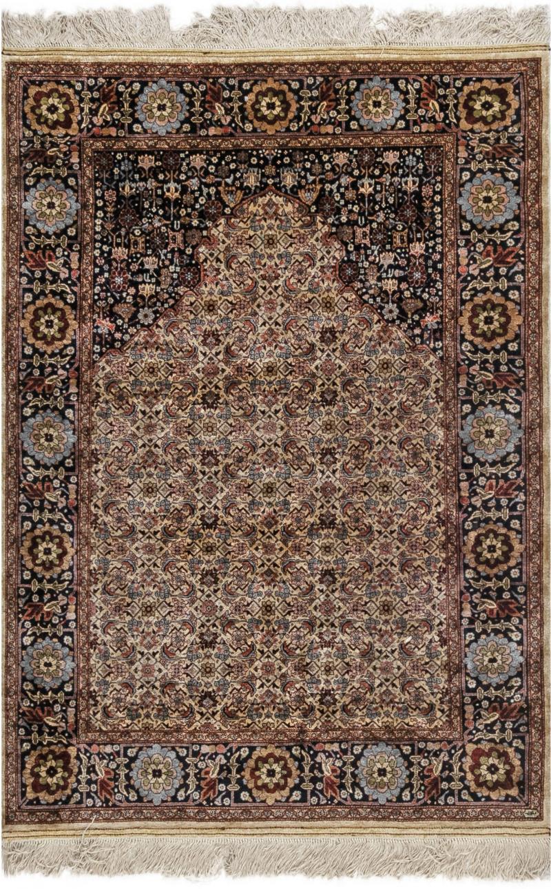 High quality Vintage Blue Brown Red and White Silk Rug