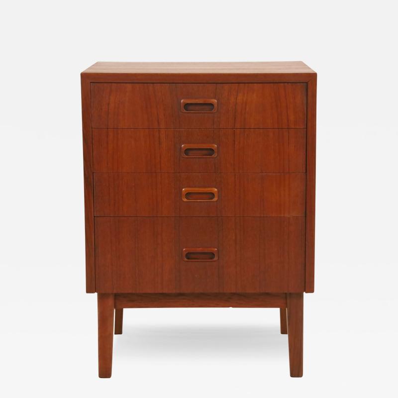 Highly Desirable Petite Four Drawer Scandinavian Modern Teak Cabinet