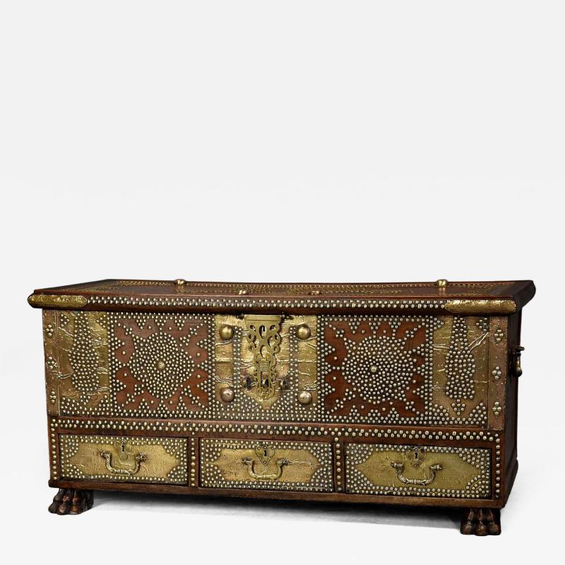 Highly decorative 19thc Zanzibar traders chest with brass decoration