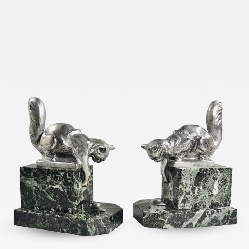 Hippolyte Fran ois Moreau Art Deco Bookends Sculpture of Cats by H Moreau