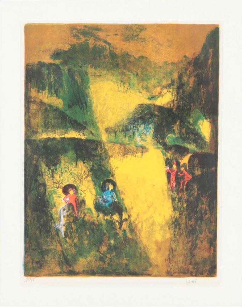 Hoi Lebadang Vietnam France 1921 2015 lithograph of a landscape 