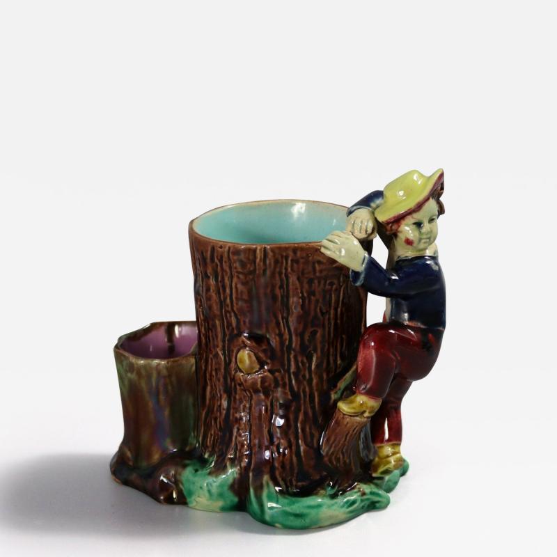 Holdcroft Majolica Boy Climbing Tree Posy Vase