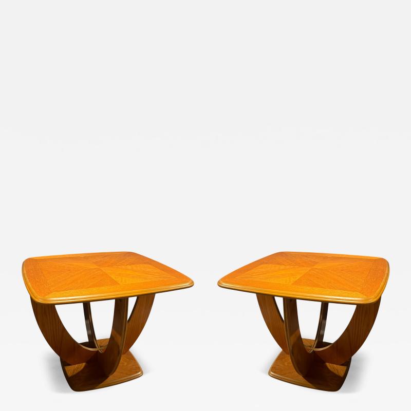 Holger Georg Jensen MODERNIST LIGHT OAK BOOKMATCHED CURVED WOOD TABLES