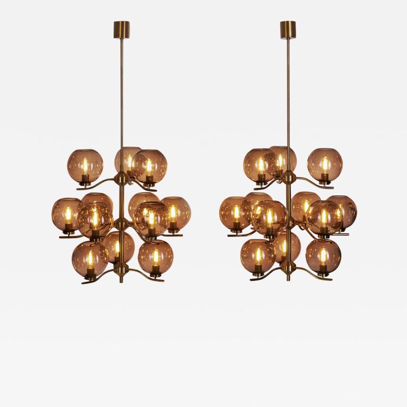 Holger Johansson Holger Johansson Chandeliers with 12 Smoked Glass Shades Sweden 1970s