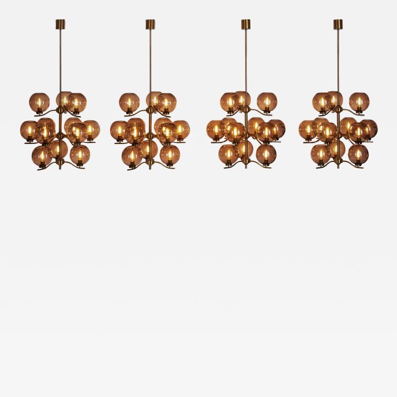 Holger Johansson Holger Johansson Set of 4 Chandeliers with 12 Shades for Westal Sweden 1970s