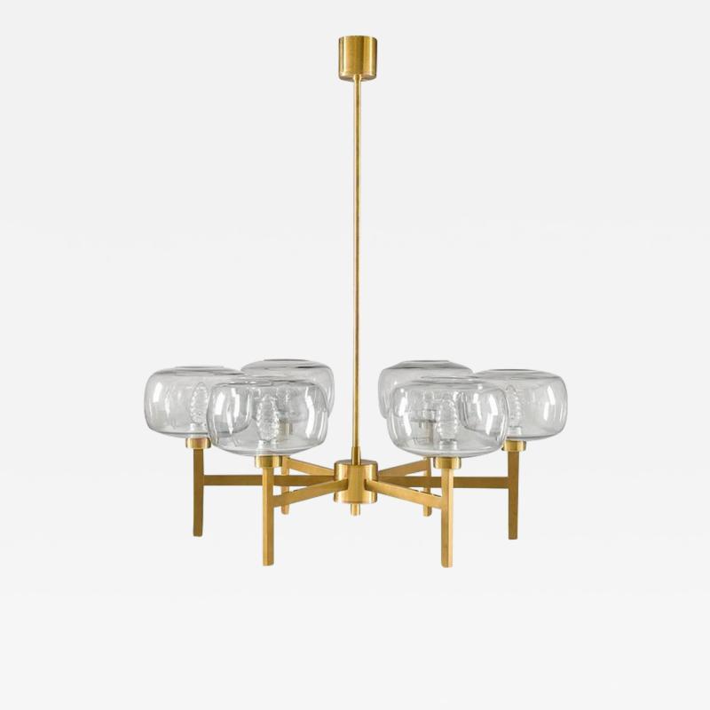 Holger Johansson Large Swedish Chandelier in Brass and Glass by Holger Johansson