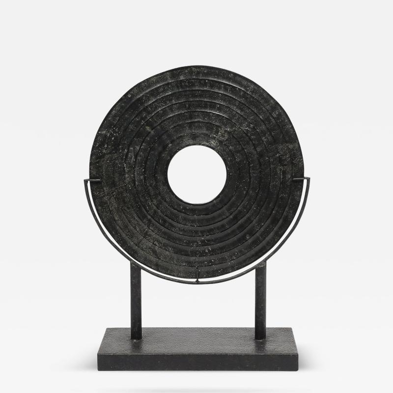 Holly Hunt Mid Century Modernist Bi Disc Sculpture in Black Sandstone by Holly Hunt