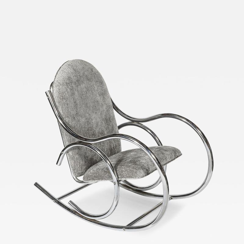 Holly Hunt Mid Century Tubular Chrome Rocking Chair with Holly Hunt Upholstery