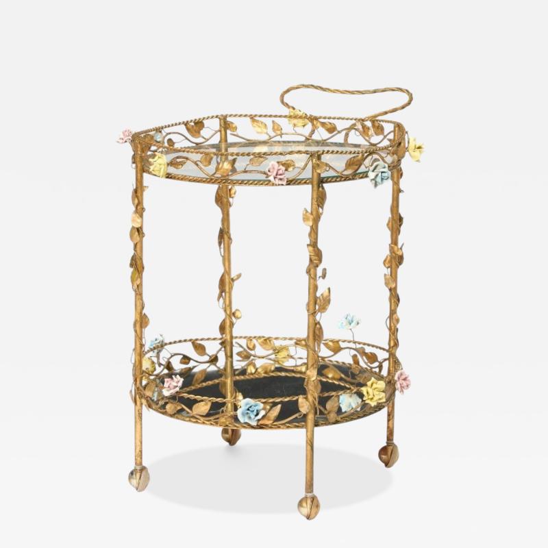 Hollywood Regency Bar Car Gilt Metal Porcelain USA 20th c 