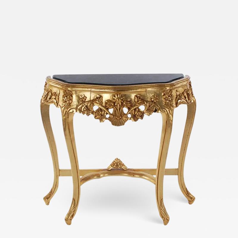Hollywood Regency Baroque Style French Gold Marble Console Table Sofa Table