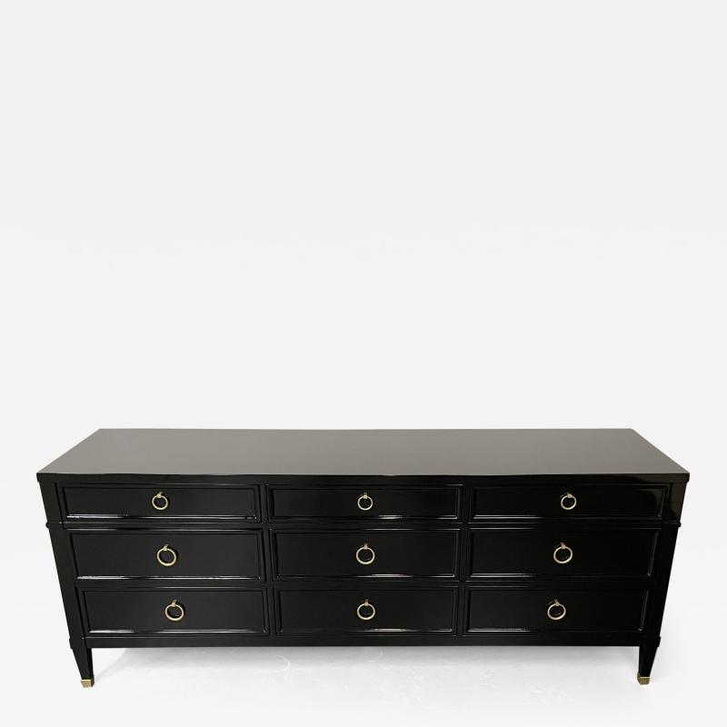 Hollywood Regency Black Lacquered Dresser Sideboard Bronze Baker Furniture