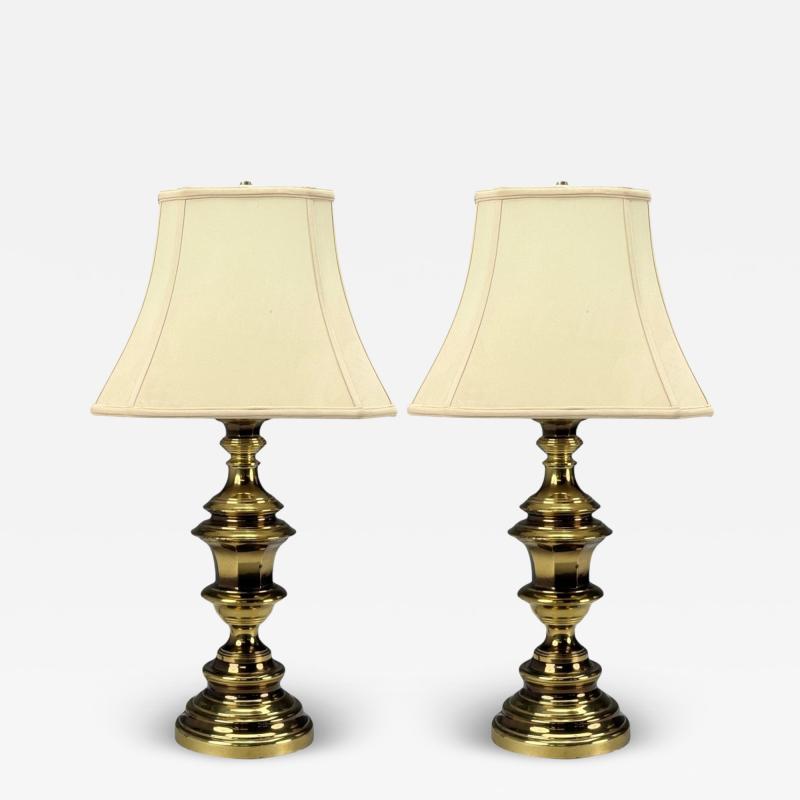 Hollywood Regency Brass Fabric Table Lamps USA 1970s