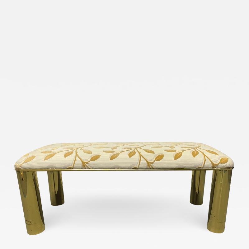 Hollywood Regency Brass Upholstered Bench