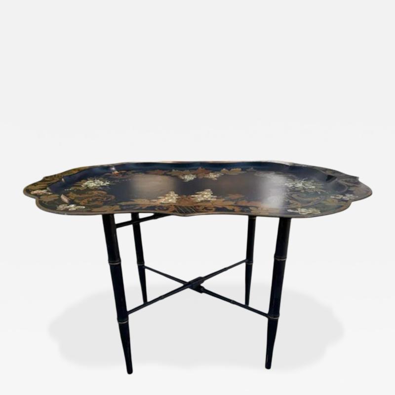 Hollywood Regency Chinoiserie Tole Tray Cocktail Table