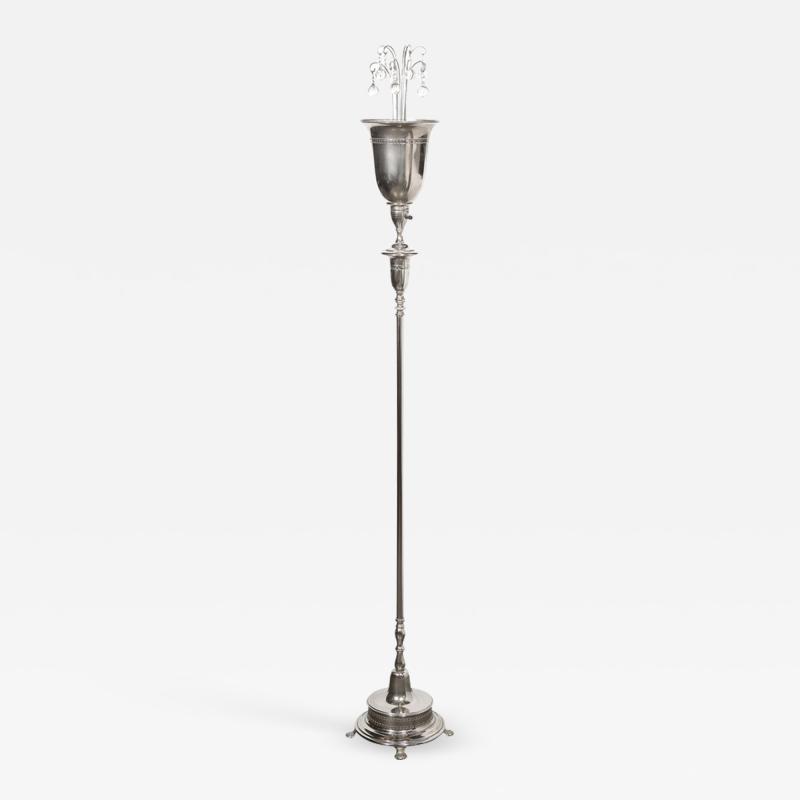 Hollywood Regency Chrome Floor Lamp with Crystal Tear Drop Embellishments