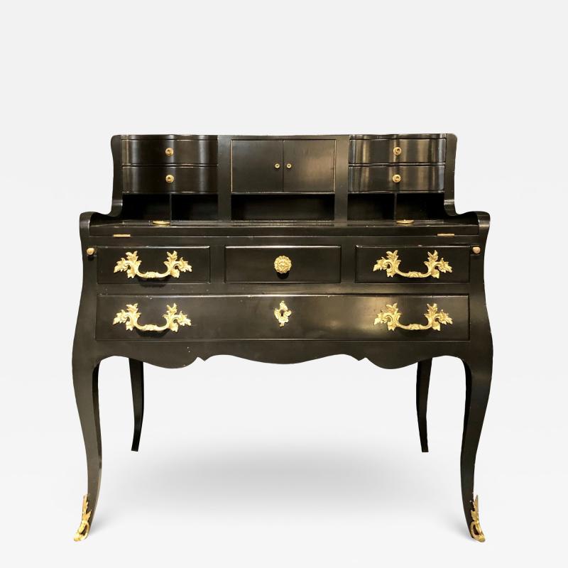 Hollywood Regency Ebony Ladies Desk Louis XV Style Stamped Jansen