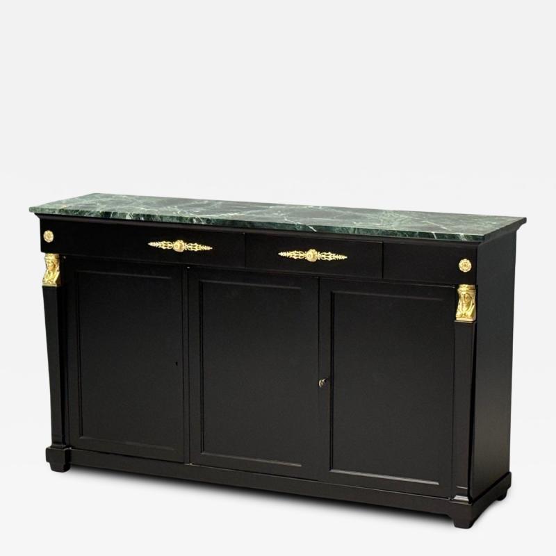 Hollywood Regency Empire Style Satin Black Wood Bronze Credenza 1940s