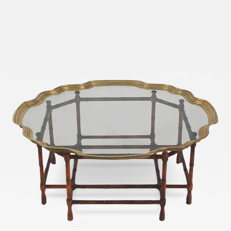 Hollywood Regency Faux Bamboo Brass Tray Circular or Round Cocktail
