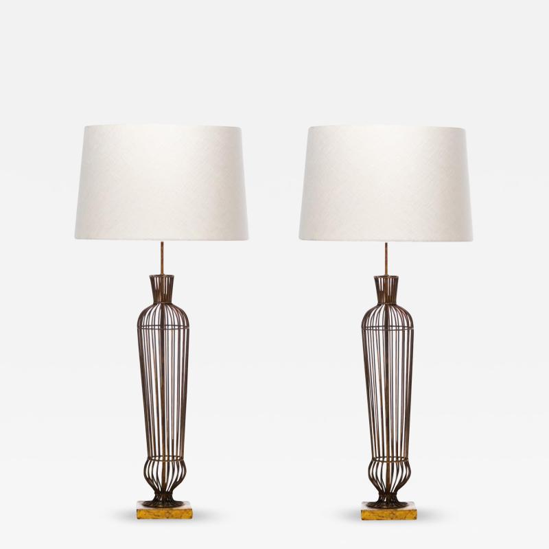 Hollywood Regency Gilt Iron Tall Lamps c 1960s