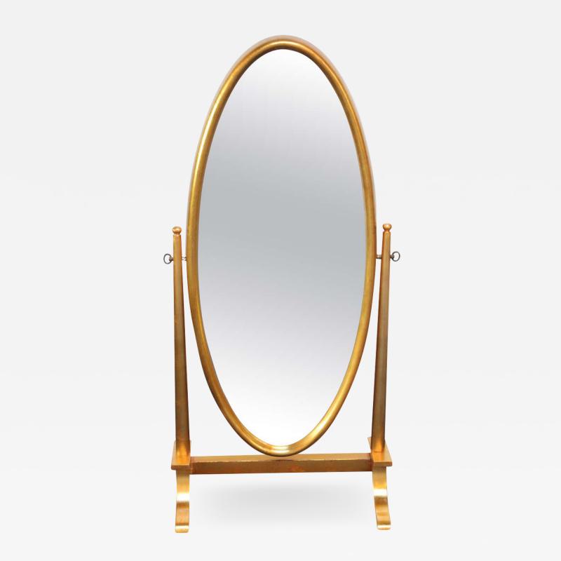 Hollywood Regency Giltwood Oval Cheval Dressing Mirror Attributed to Labarge