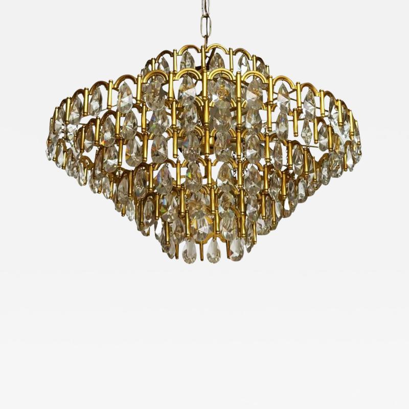 Hollywood Regency Glam Brass Gold Gilded French or Italian Crystal Chandelier