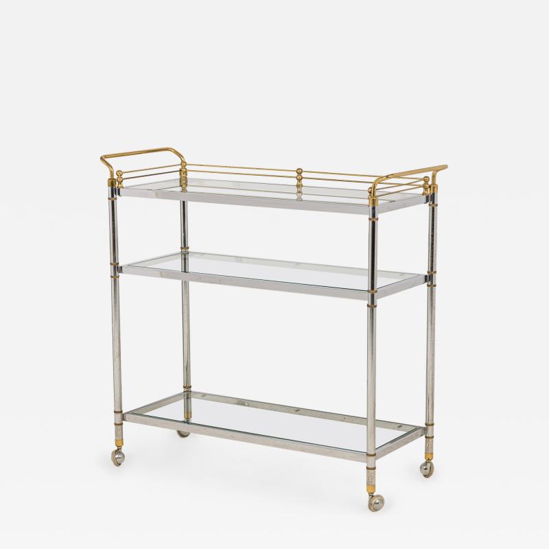 Hollywood Regency High Style Chrome and Brass Three Tier Serving Trolley
