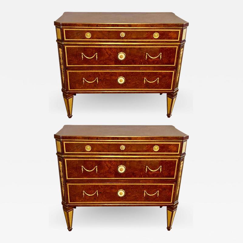 Hollywood Regency Jansen Style Chests or Commodes Tortoise Shell Finish a Pair