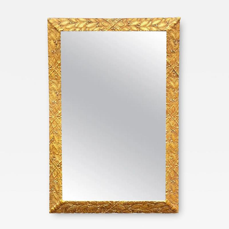 Hollywood Regency Large Italian Rectangular Mirror in Gold Gilded Carved Wood
