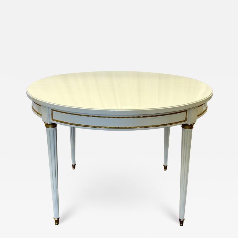 Hollywood Regency Louis XVI Style Dining Table White Lacquer Bronze