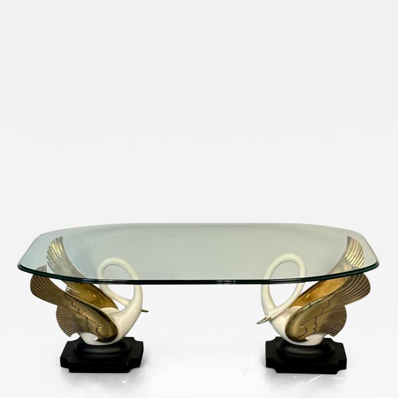 Hollywood Regency Maison Jansen Swan Dove Coffee Cocktail Table France 1970s