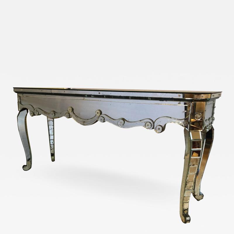 Hollywood Regency Mirrored Console with Applied Decoration and Cabriolet Legs