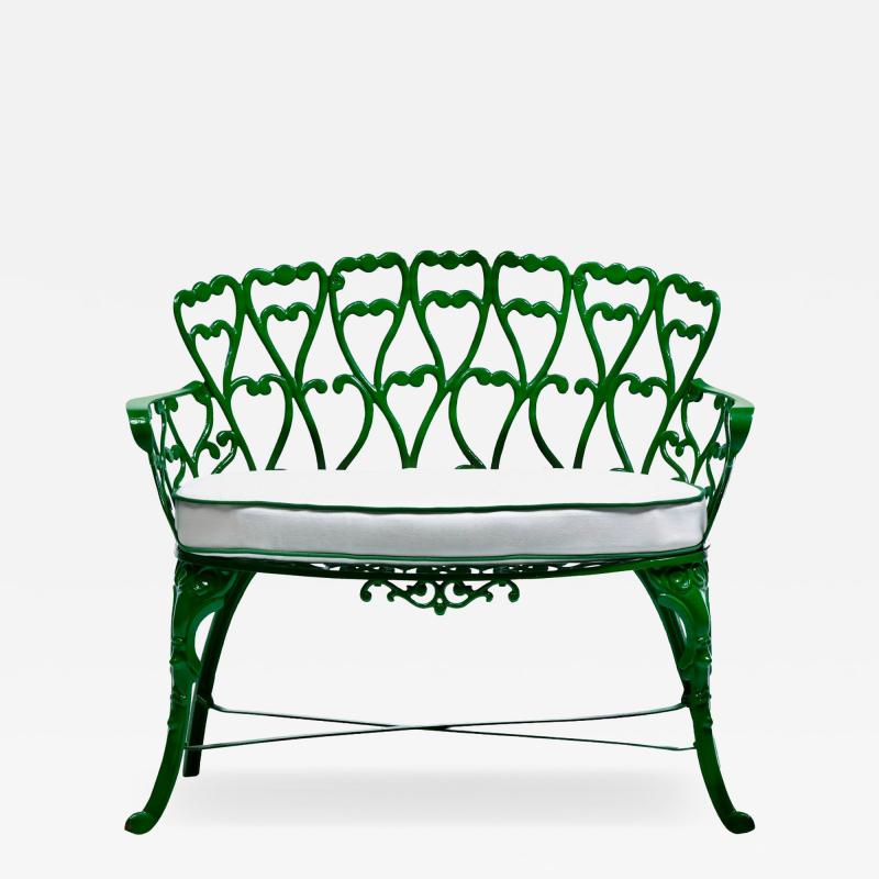 Hollywood Regency Neo Baroque Patio Love Seat Bench in Green Lacquer c 1960
