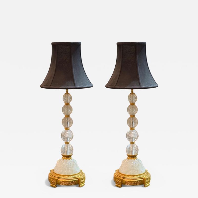 Hollywood Regency Rock Crystal Bronze Table Lamps France 1960s