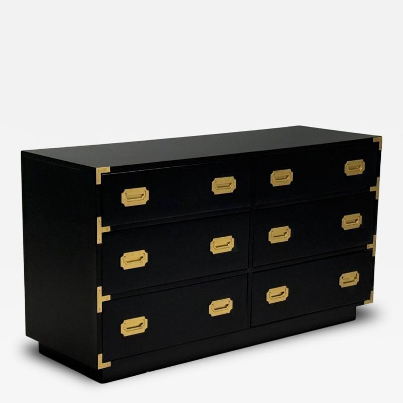 Hollywood Regency Satin Black Wood Brass Campaign Dresser USA 1970s