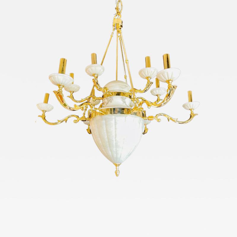Hollywood Regency Style Alabaster Chandelier Having 12 Lights
