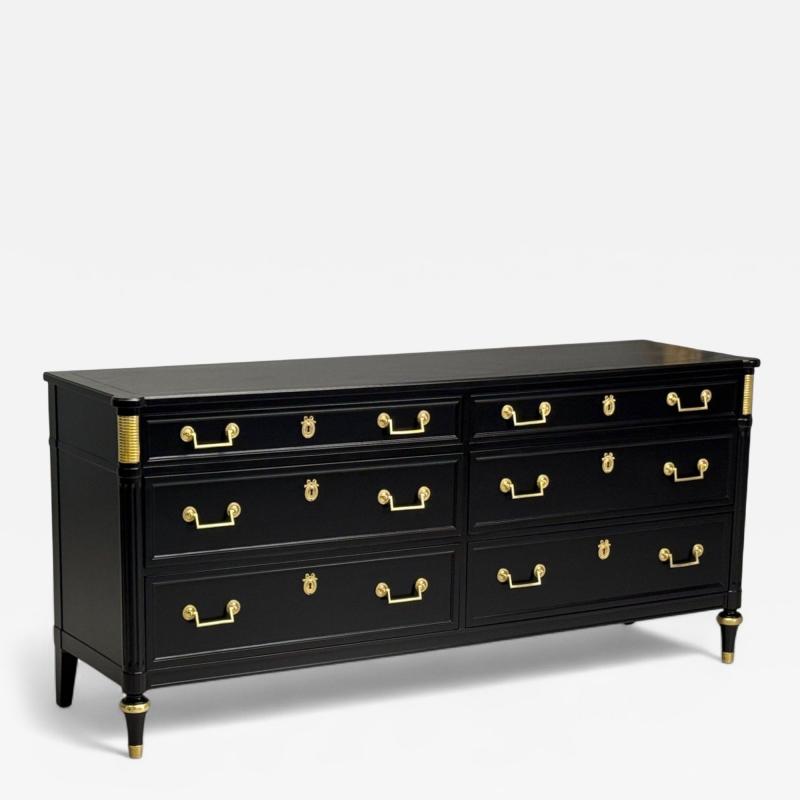 Hollywood Regency Style Black Lacquer Bronze Dresser USA 1960s