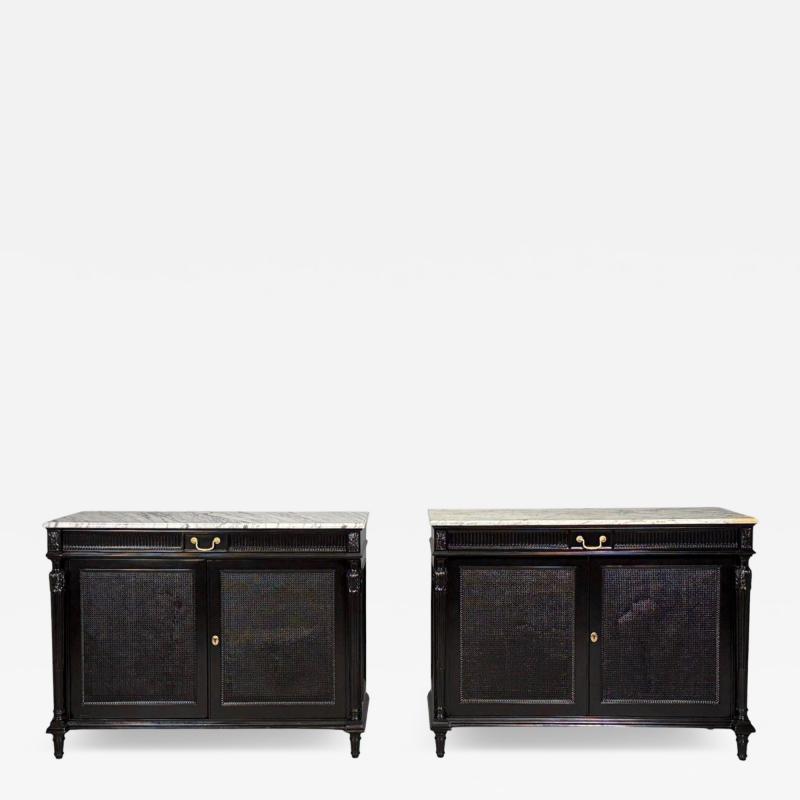 Hollywood Regency Style Buffets Black Painted Wood Marble France 1940s