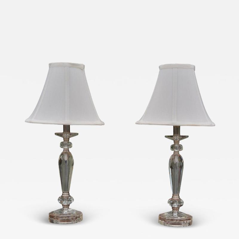 Hollywood Regency Style Cut Crystal Fabric Small Table Lamps USA 1970s