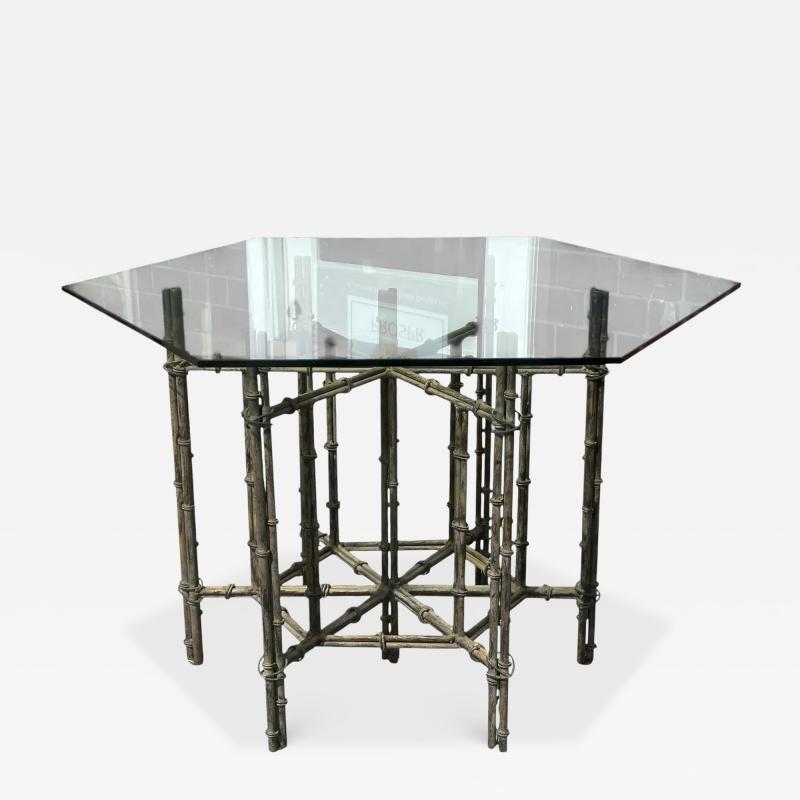 Hollywood Regency Style Faux Bamboo Metal Glass Dining or Center Table